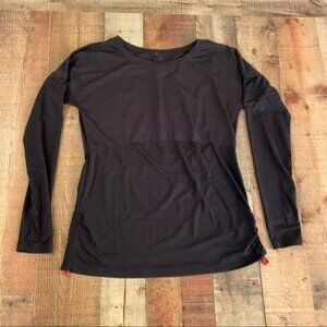 Fabletics womens athletic workout long sleeve top with side cinch in black